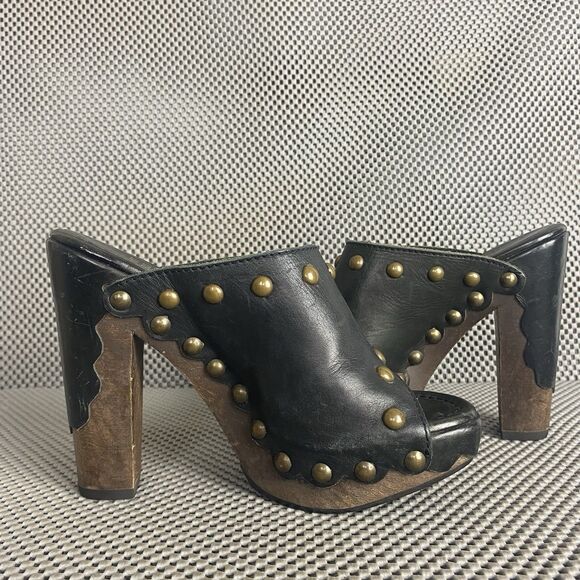 Stuart Weitzman Mules Womens 5.5 Black Leather Platform Heeled Made In Spain - Picture 3 of 15